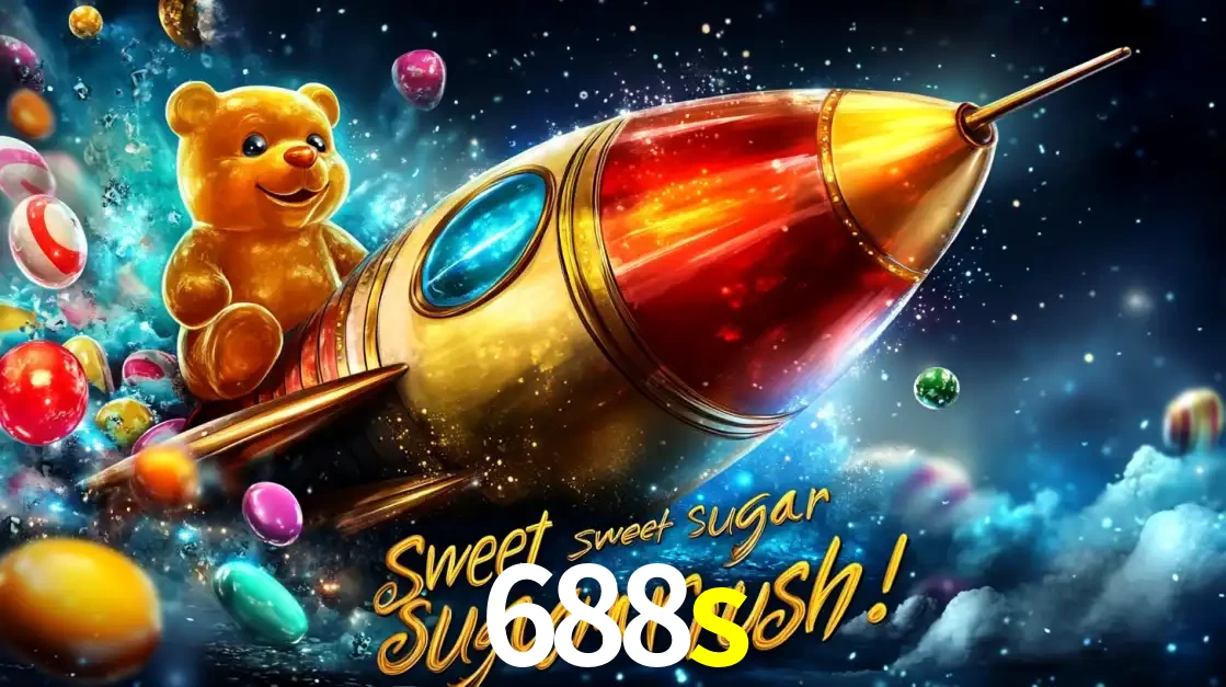 Arte promocional do jogo de slot Sugar Rush, com um urso de pelúcia em um foguete viajando pelo espaço de doces, um dos jogos divertidos disponíveis no cassino 688s.